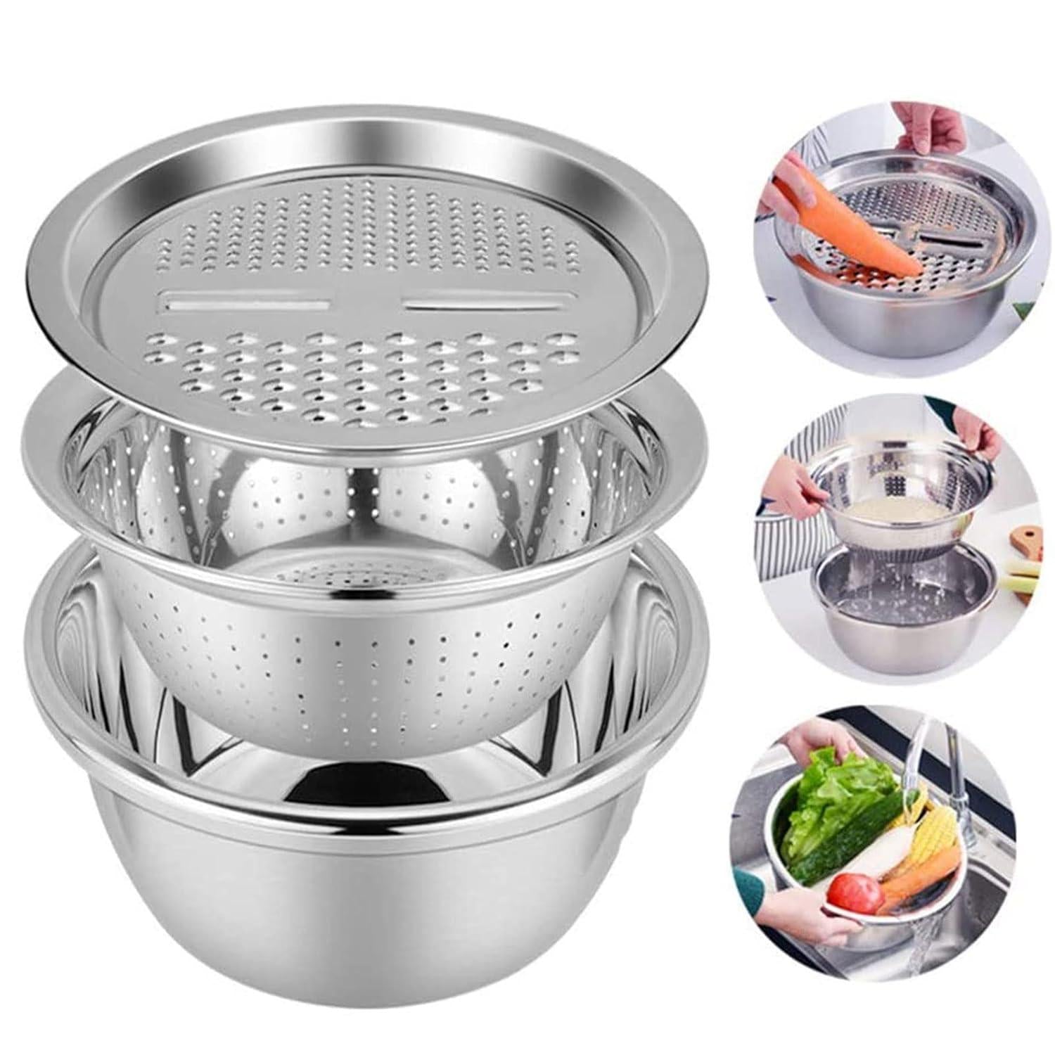 3 in 1 Multifunctional Grater Basin Stainless Steel Set