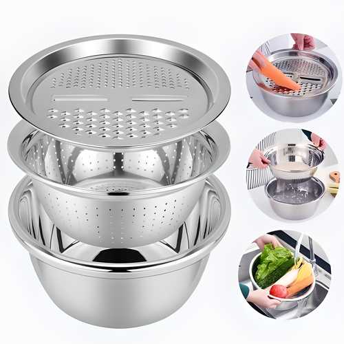 3 in 1 Multifunctional Grater Basin Stainless Steel Set